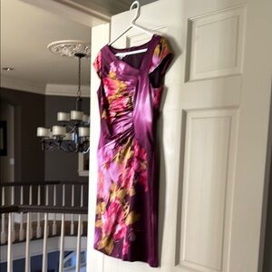 Purple Ruched Sheath Midi Dress V-neck Sleeveless